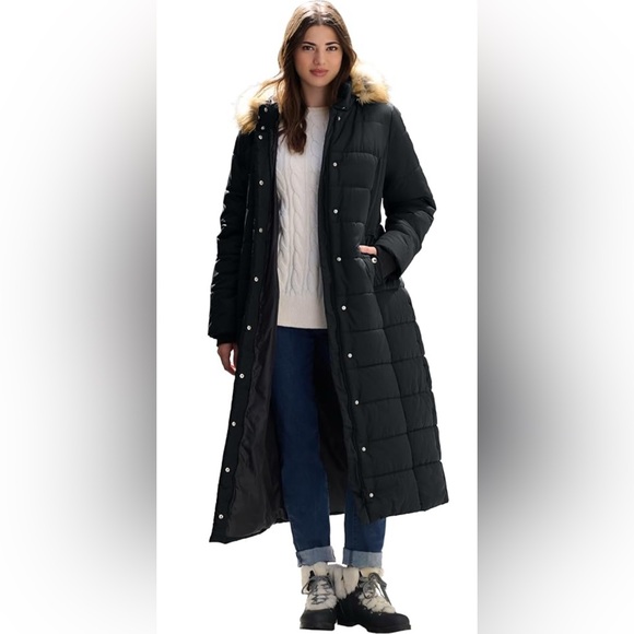 Roaman’s Plus Size Black Puffer Coat with Fur Hood Large - Picture 1 of 9